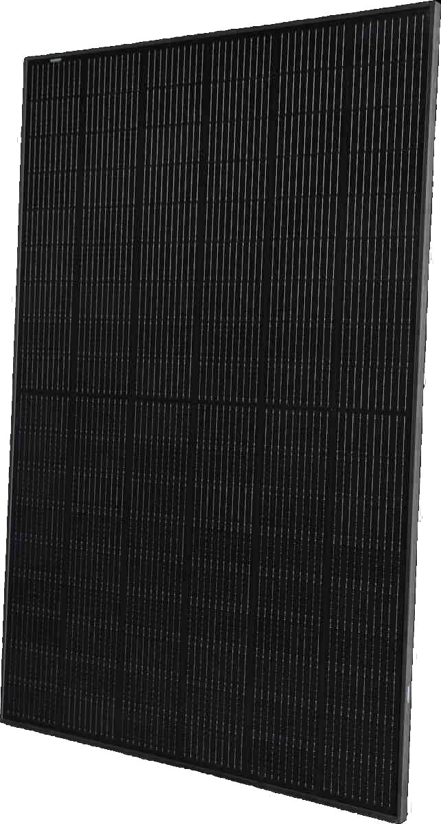 Ulica Solarmodul Full Black UL-405M-108HV 405W, Schrägansicht, vor weißem Hintergrund