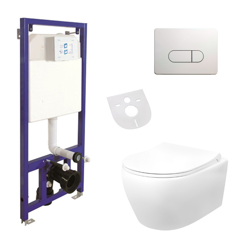 WC-Komplettset Spülrandlos Hänge Wand-WC & Belvit Vorwandelement, Spülkasten und Softclose Deckel WC-Komplettset Spülrandlos Hänge Wand-WC & Belvit Vorwandelement, Spülkasten und Softclose Deckel