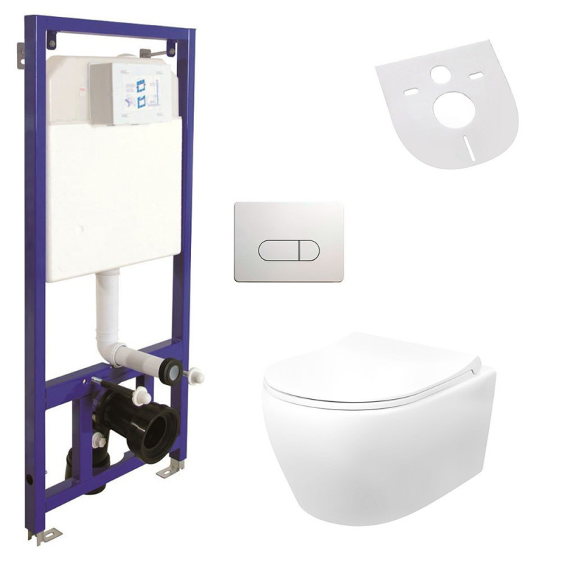 WC-Komplettset Spülrandlos Hänge Wand-WC & Belvit Vorwandelement, Spülkasten und Softclose Deckel