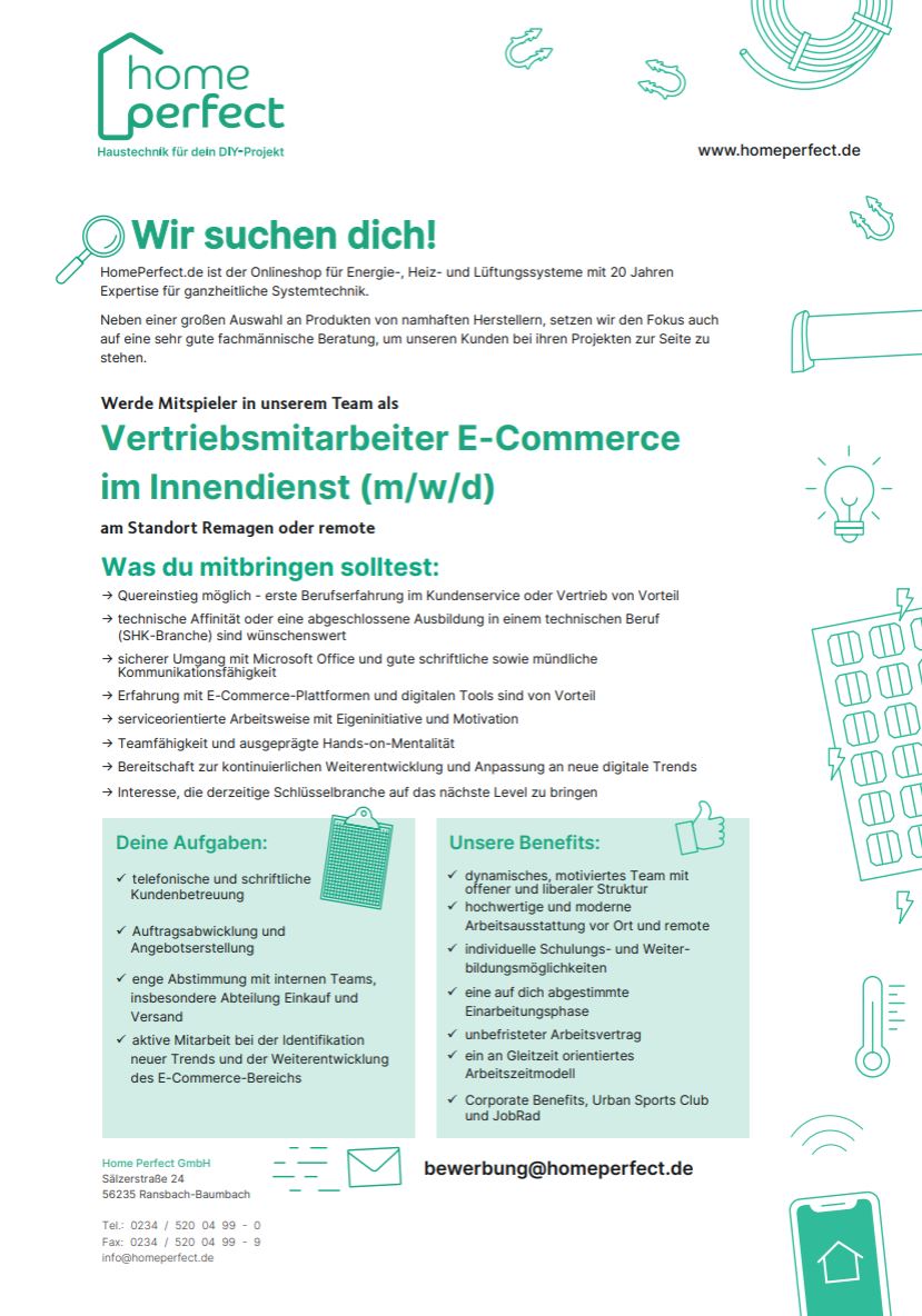 Vertriebsmitarbeiter E-Commerce im Innendienst (m/w/d)