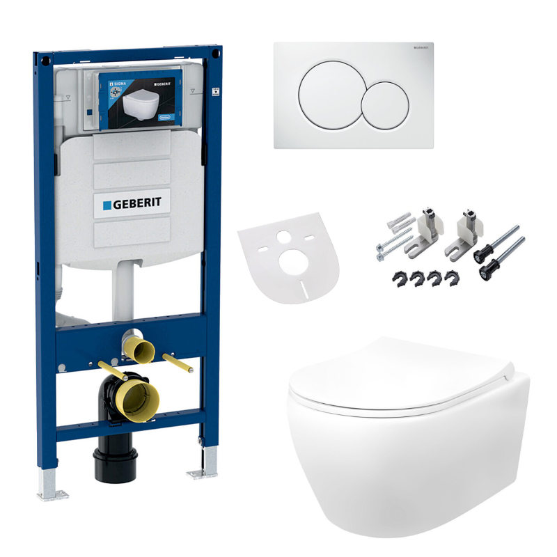 WC-Komplettset Geberit Spülrandlos Hänge Wand-WC mit Vorwandelement, Spülkasten und Softclose Deckel WC-Komplettset Geberit Spülrandlos Hänge Wand-WC mit Vorwandelement, Spülkasten und Softclose Deckel