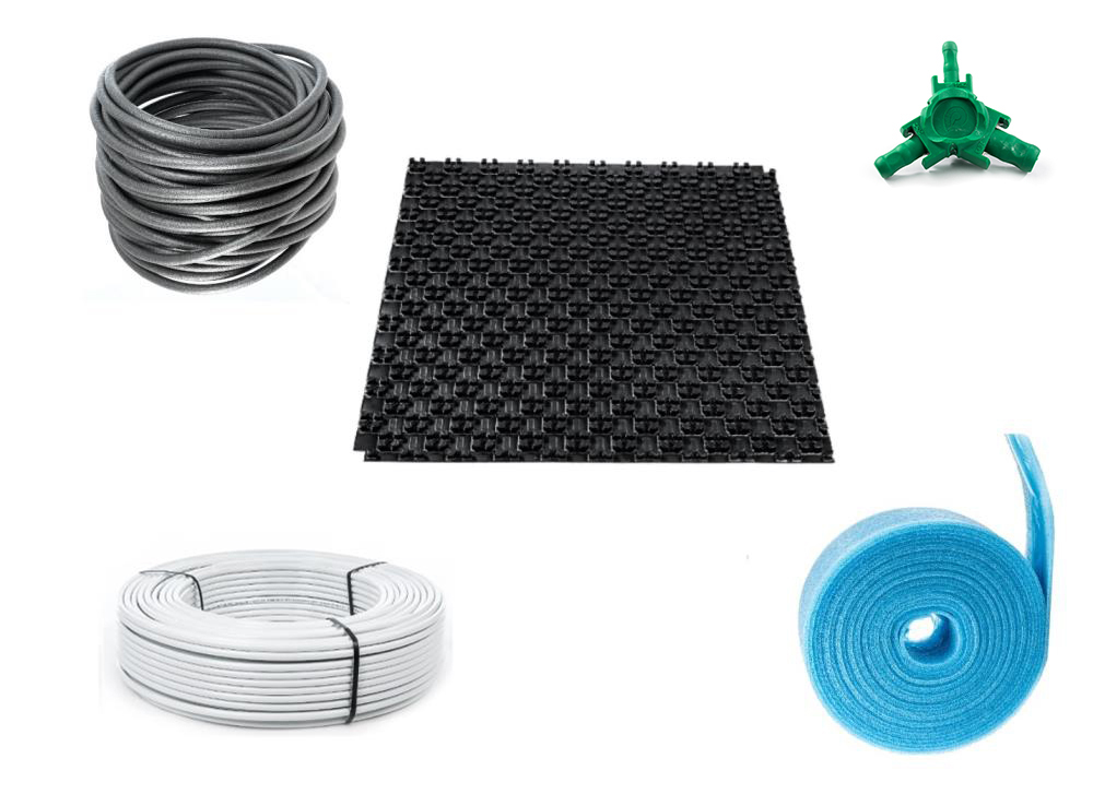 150 m² Noppensystem Fußbodenheizung Set  – 30-2 mm Dämmung EPS WLG 040 – mit Trittschalldämmung – ALU 16×2 – VA 10 – ohne Regeltechnik