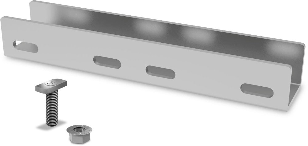 K2 Schienenverbinder Set SingleRail 36, Komplettset, Seitenansicht, vor weißem Hintergrund