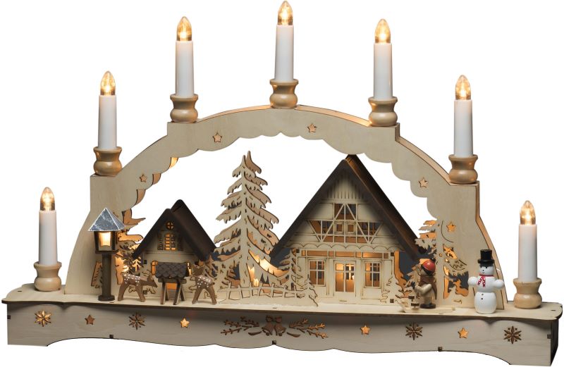 Konstsmide LED Holzsilhouette "sieben Kerzen"