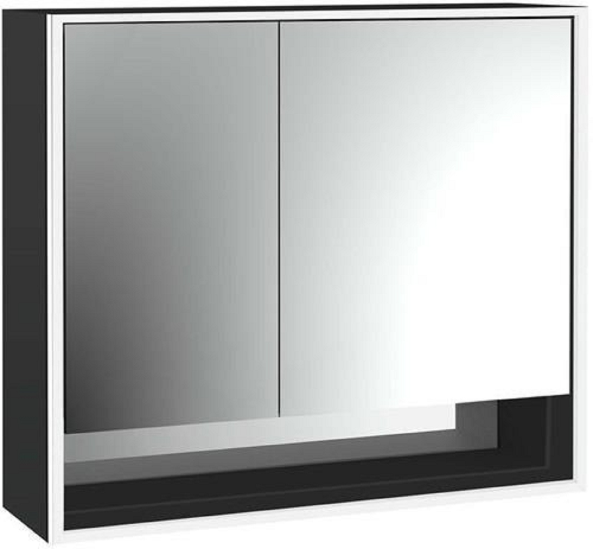 LED-Lichtspiegelschrank | LOFT | Aufputz, 800 x 733 mm, 2-türig, breite T | schwarz/Spiegel