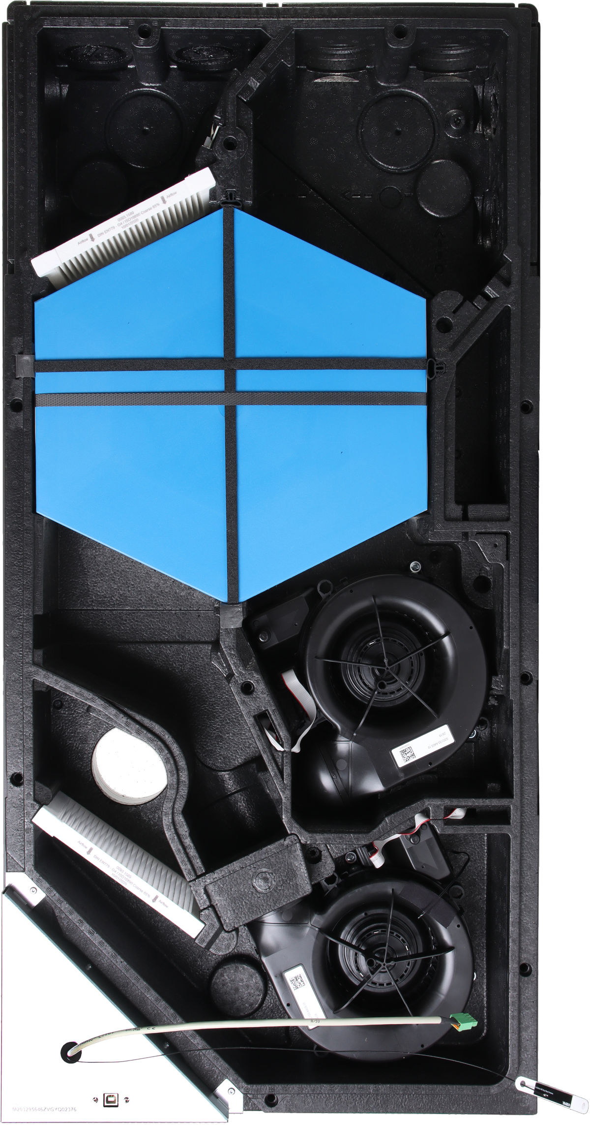 ZEWO Kompakt LG 75 Lüftungsgerät, Frontansicht, innen, auf weißem Hintergrund