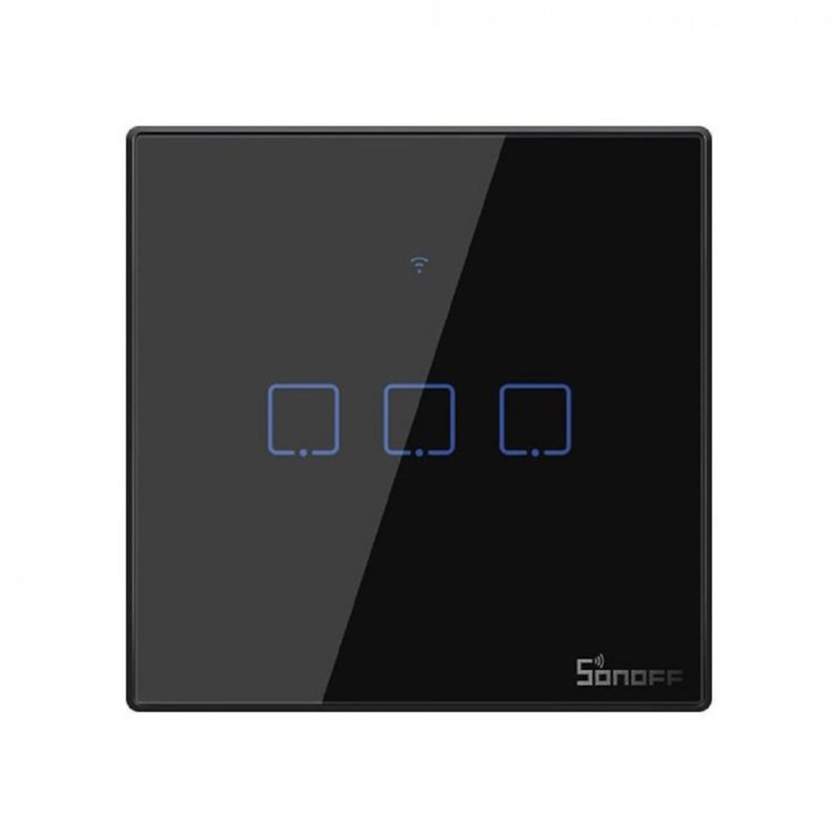 SONOFF WiFi Smart Wandschalter - 3 Taster - schwarz, Frontansicht, vor weißem Hintergrund