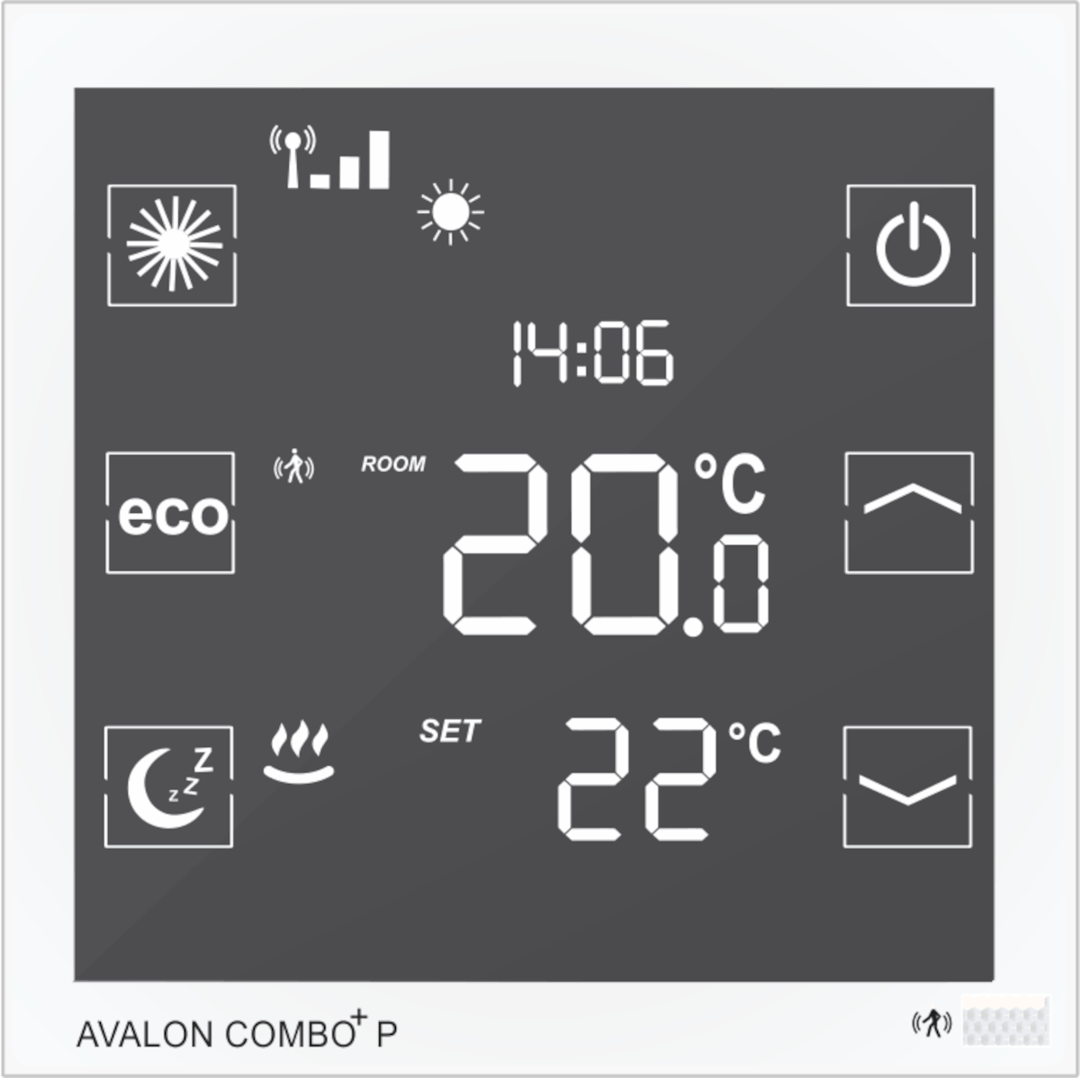 Blossom IC Avalon Combo+ P Thermostat, 230V ACDP-3998 | Home Perfect Blossom IC Avalon Combo+ P Thermostat, 230V ACDP-3998, Frontalansicht, Grafik