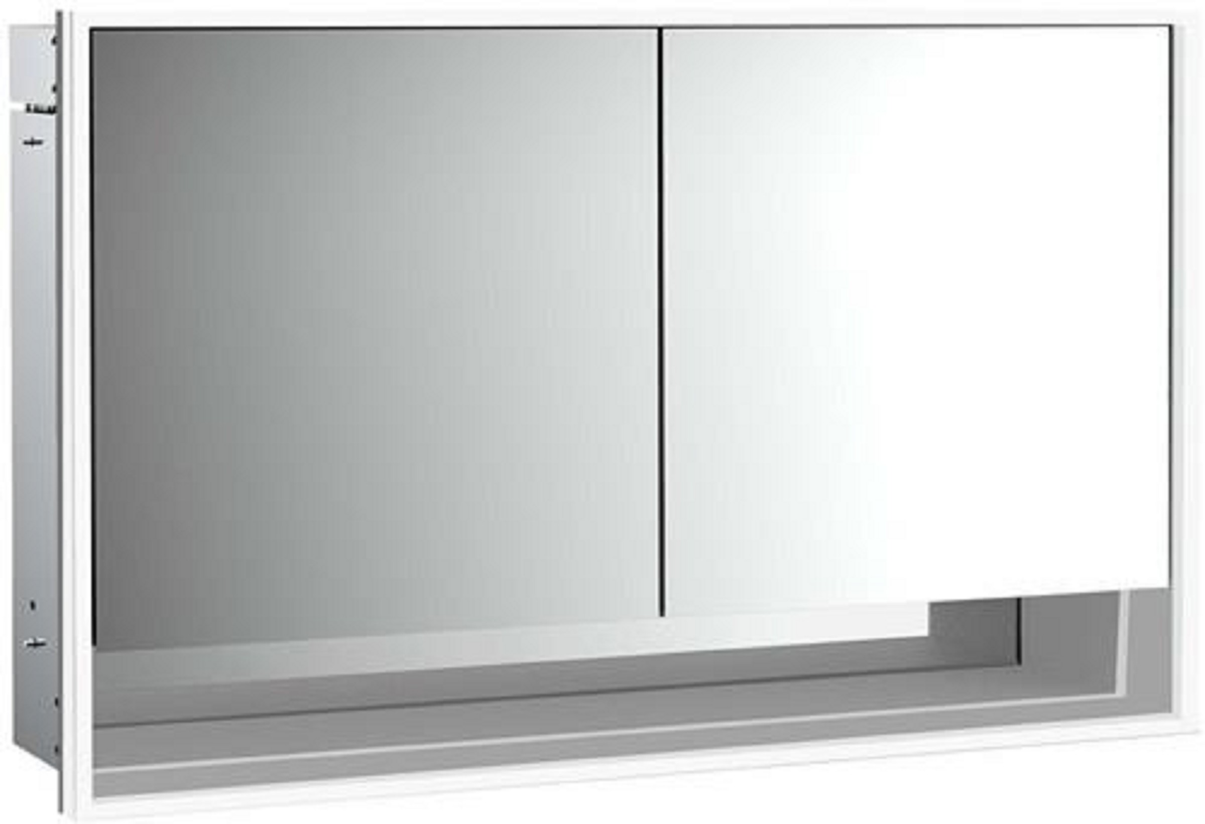 LED-Lichtspiegelschrank | LOFT | Unterputz, 1300 x 733 mm, 2-türig, Unter | Aluminium/weiß