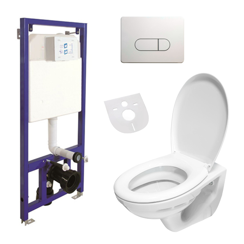 WC-Komplettset Belvit Wand Hänge WC Abgang Wand, mit Deckel, Vorwandelement, Schallschutz und Betäti WC-Komplettset Belvit Wand Hänge WC Abgang Wand, mit Deckel, Vorwandelement, Schallschutz und Betäti