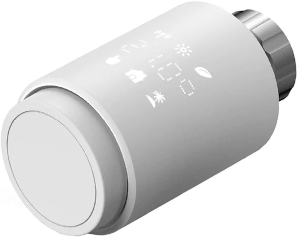 Wesmartify Smart Home Heizkörperthermostat Round, Schrägansicht, vor weißem Hintergrund