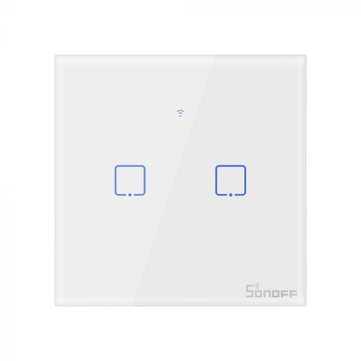 SONOFF WiFi Smart Wandschalter - 2 Taster, vor weißem Hintergrund, Frontansicht