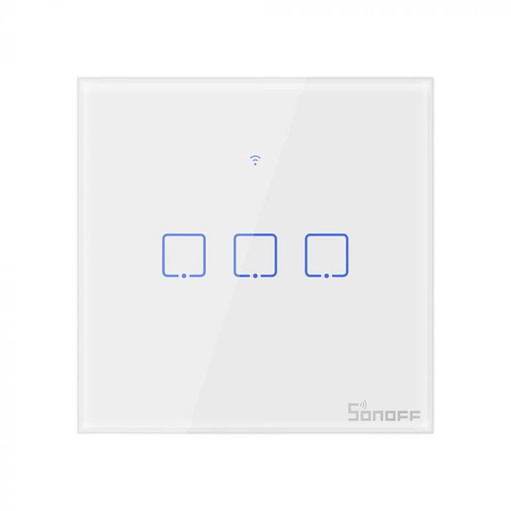 SONOFF WiFi Smart Wandschalter - 3 Taster, vor weißem Hintergrund, Frontansicht