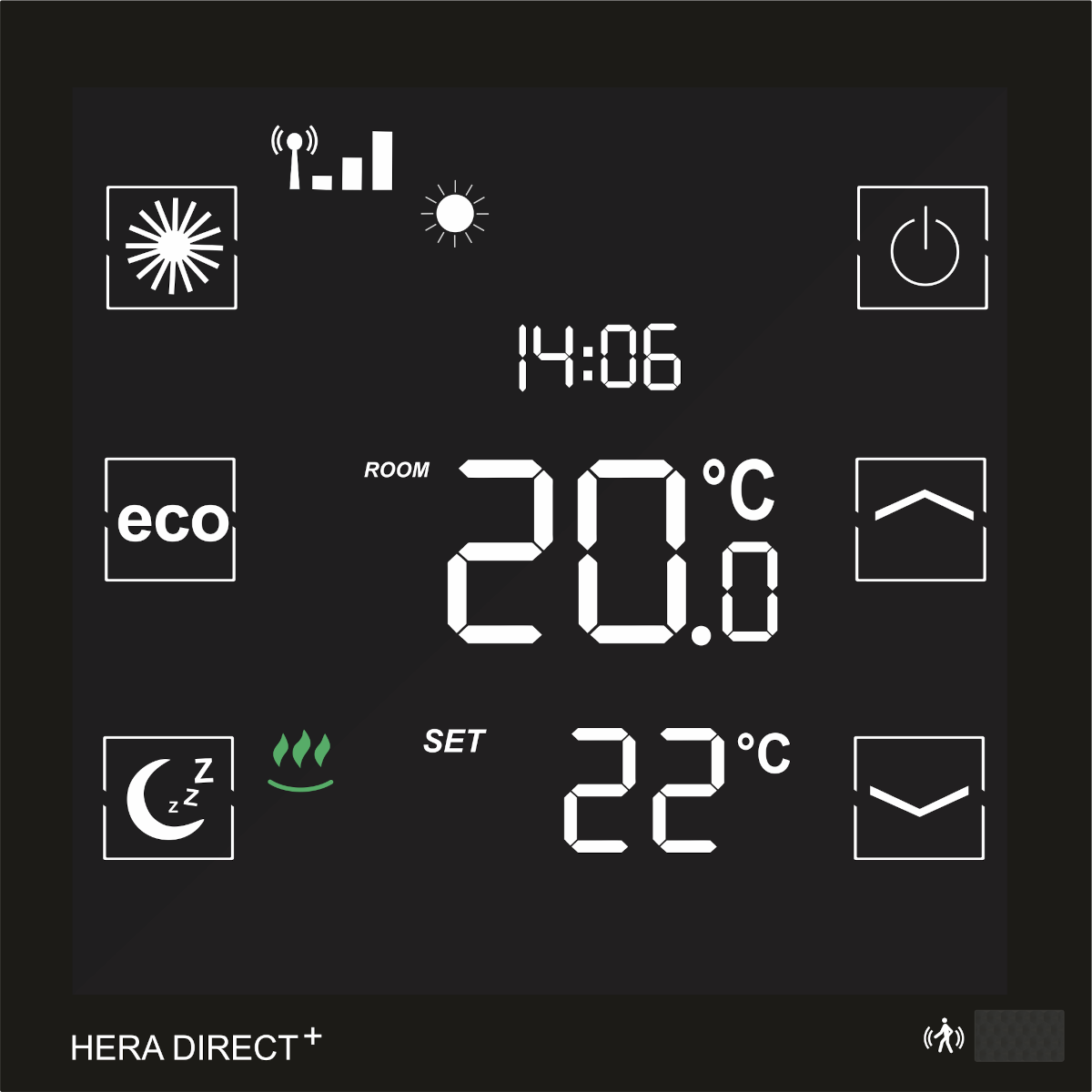 Blossom IC Hera Direct+ Thermostat, 230V, schwarz HDSK-4111 | Home Perfect Blossom IC Hera Direct+ Thermostat, 230V, schwarz HDSK-4111, Frontalansicht, Grafik