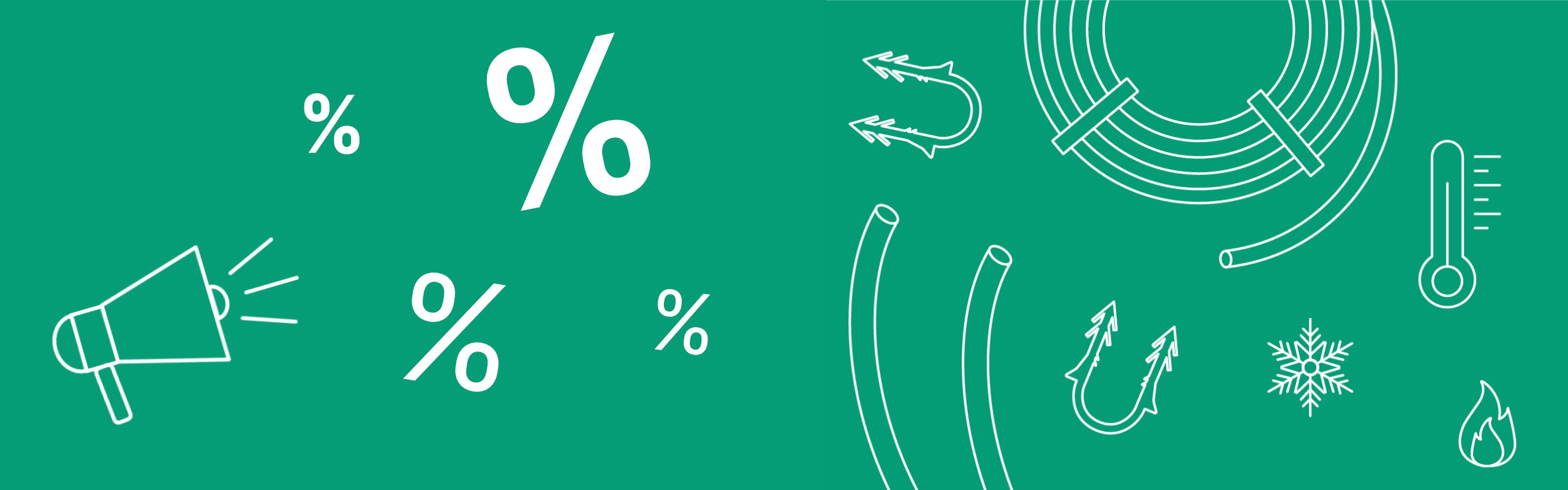 Kategorie-Header Sale mobil weiße Icons Haustechnik und Prozentzeichen auf grünem Hintergrund