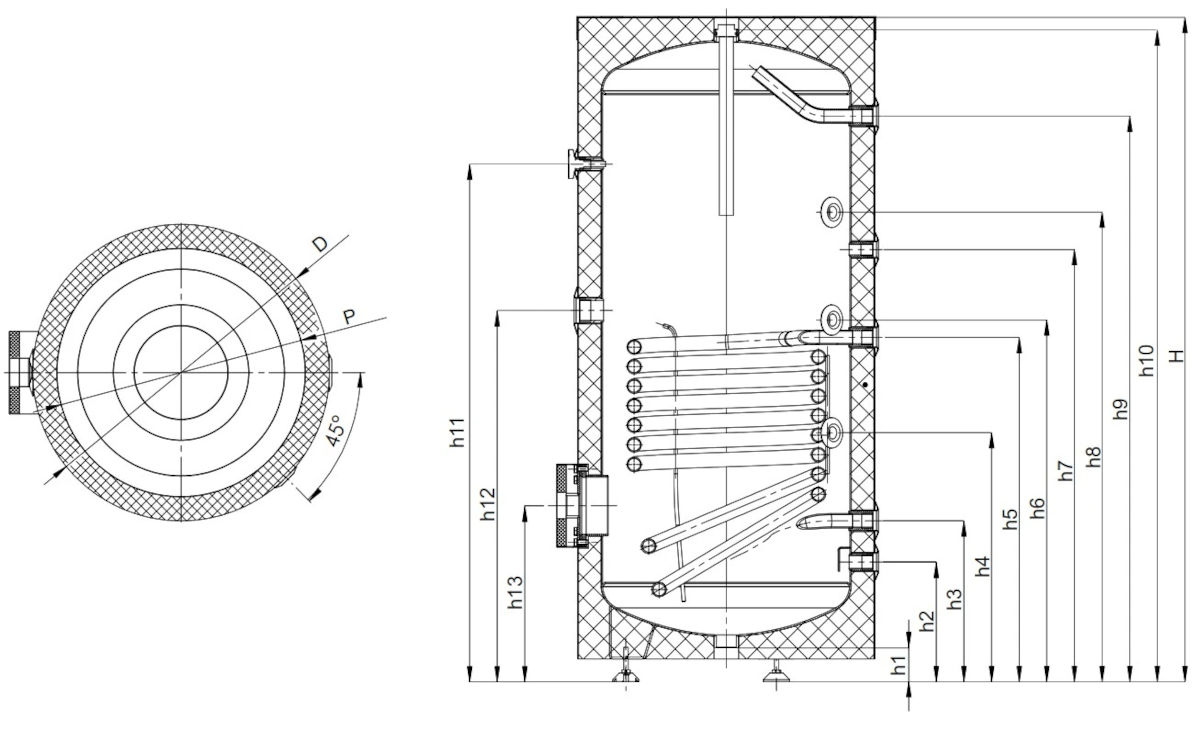 ZEWO Brauchwasserspeicher 400l, technische Zeichnung